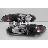 NEW Proton Wira Crystal Glass Smoked Front Headlights with Corner Lamp Lights Lampu Depan 1 Set