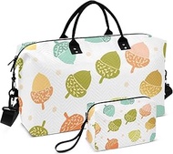 Colorful Acorn Pastel White Duffle Bag Women Travel & Make up Pouches Set, Aesthetic Women Carry on 