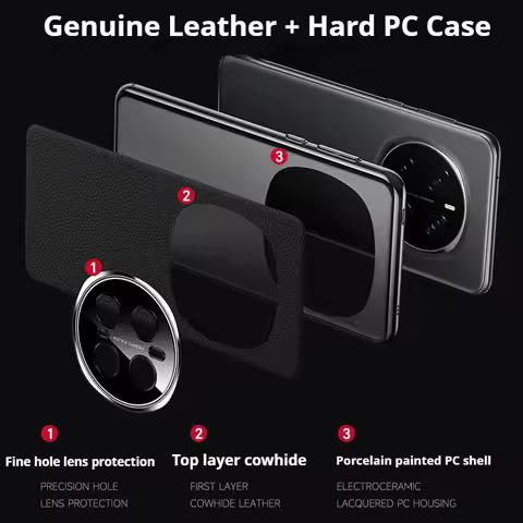 Luxurious Genuine Leather Back Electroplated Hard PC Cover Case For Honor Magic 7 Pro 6 Pro Huawei M