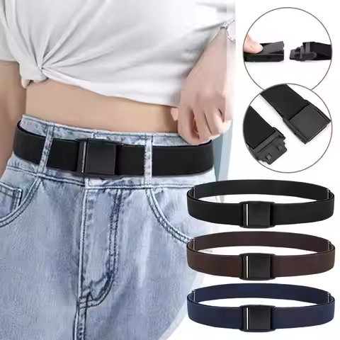 Women's Invisible Elastic Stretch Belt With Flat Buckle No Show Web Strap Belt For Jeans Pants Dress
