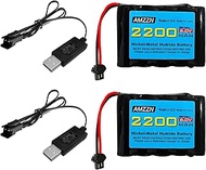 AMZZN 2pcs 6.0V 2200mAh SM-2P Plug AA NiMH Battery with USB Charging Cable for TB141 TB142 DE37 Remo