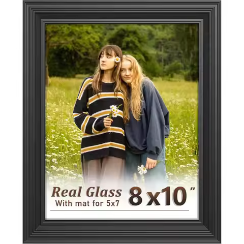 Vintage 8x10 Black Frame with Real Glass Displays 5x7 with Mat or 8x10 Without Mat for Wall or Table