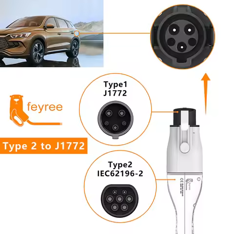 feyree EV Charger Adapter Type2 IEC62196-2 to Type1 Car Charging Socket AC Charger Adapter 32A 1Phas