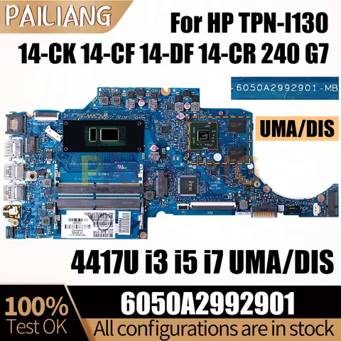 For HP TPN-I130 14-CK 14-CF 14-DF 14-CR 240 G7 Notebook Mainboard 6050A2992901 Core i3 i5 i7 UMA/DIS