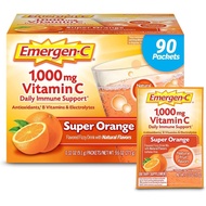 Emergen-C 1000mg Vitamin C Serbuk Sokongan Imun Super Orange 90CT termasuk Zink, Mangan, Vitamin 7 B