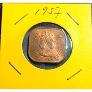 Malaya British Borneo Old Coin Queen Elizabeth II 1 Cent Year 1957 ( Uncirculated with Luster)