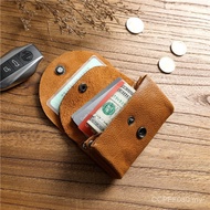 Men Card Holder First Layer Cowhide Buckle Vegetable Tanned Genuine Leather Short Coin Purse Retro W