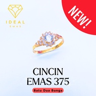 IDEAL Cincin Emas 375 / 9k Batu Double Bunga Original Gold Ring Stone Love Nikah Design Murah Tulen 