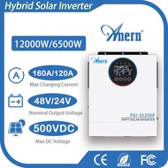 Anern 12KW 6.5KW 5KW High Frequency Hybrid Solar Inverter 160A 48V Solar Battery Charge Dual AC Outp