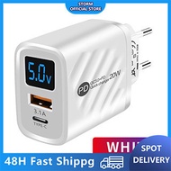 USB+TYPE-C Digital Display Charger 5V2.4A European Standard, American Standard, British Standard Mobile Phone Charging Head PD+USB Charging Head