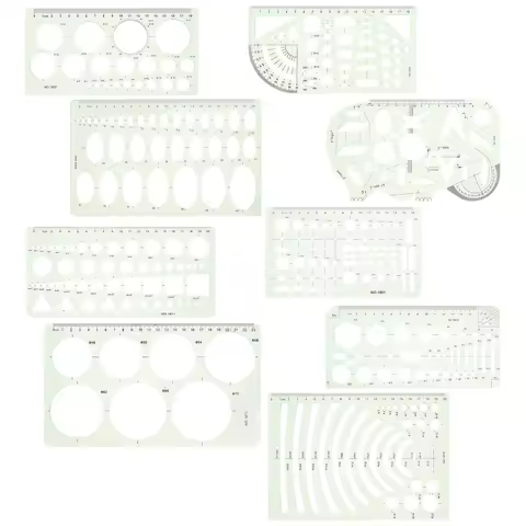 9Pcs Geometric Drawing Templates Circle Oval Stencils Multi Size for Crafts Painting Architectural D