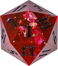 Cusdie Single D20 DND Dice with Sharp Edges and Glitter Foil Inclusions, 20 Sided D&D Dice, 33mm Han