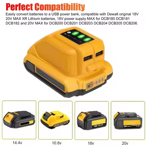 Converter Power USB Charger Adapter For DEWALT 14.4V 18V 20V Li-ion Battery DCB090 USB Charging Adap