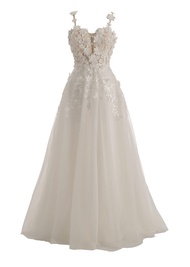 Lace Train Wedding Dress for Bride Aline Applique Bride Dress Long Tulle Off Shoulder Strapless