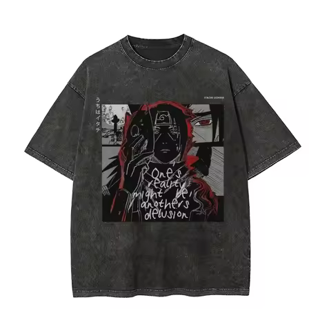 Gaara Sand T-shirt Naruto Shippuden Tee Vintage Washed Oversized Retro Anime Harajuku Streetwear Man