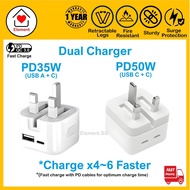 [SG Seller] Universal 35W 50W PD QC Fast Charger | USB A + USB C | Retractable USB-C Power Adapter (