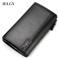 IELGY Clutch bag business casual large capacity lychee pattern zipper men's wallet