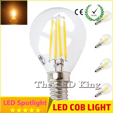 Lampada E14 COB LED Filament Light Dimmable Glass Blub Lamps 220V LED Edison chandelier E14 G45 240V