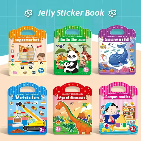 Children's Jelly Sticker Book 4-6 Years Old Repeated Paste Early Education Stickers Sticker Painting