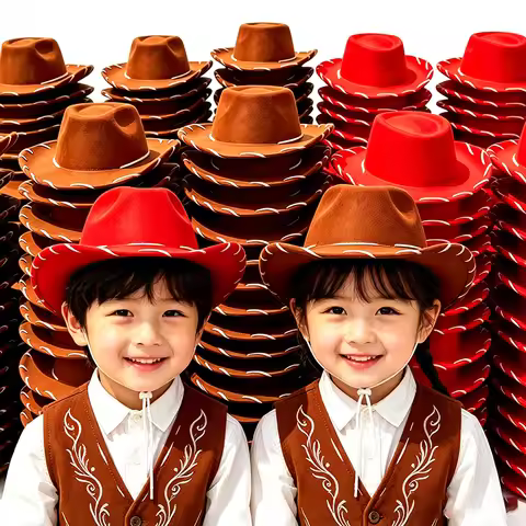 Fashion Brown Red Felt Woody Cowboy Hat for Children Adjustable Western Big Brimmed Cowboy Caps Outd