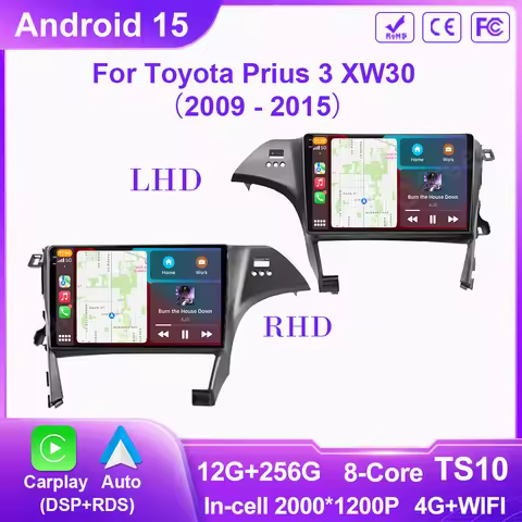 Android 15 For Toyota Prius 3 XW30 2009 - 2015 Right Hand Driver Car Radio Screen Multimedia Player 