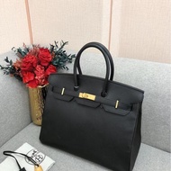 Hermes愛馬仕birkin35黑色Epsom皮金扣X刻