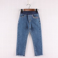 B- Cut Label Spring and Autumn Children's Clothing Girls' Blue Waist Gradient Letter Burr Jeans 6b-34