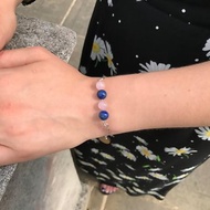 925銀玫瑰石英和青金石球友誼手鐲