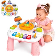 Baby Activity Table for Toddlers 1-3, Toddler Activity Table with Steering Wheel, Piano Keys, Lights
