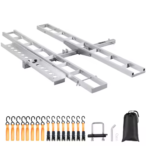 SucceBuy Motorcycle Carrier 2-Bike 600 LBS Aluminum Loading Ramp Scooter Dirt Bike Trailer Hauler fo