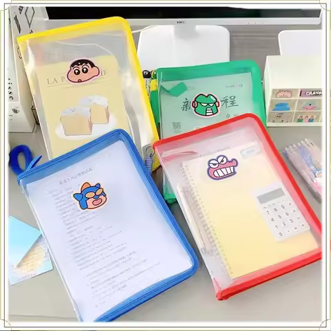 Crayon Shin-chan Storage Bag Transparent High-capacity A4 Document Bag Delicate Fashion Cartoon Zipp