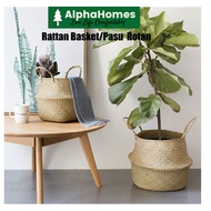 Basket Rattan Folding Wicker Handle Round Natural Plant Storage PASU MENGKUANG/PASU ROTAN/ READY STO