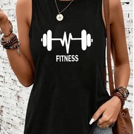 TEMU A Stylish Sleeveless Tank Top In Y2k Fashion, Featuring A Dumbbell Fitness Print, Made From Opa