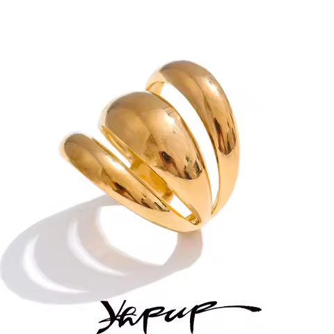 Yhpup Arrivals Glossy Stainless Steel Layered Hollow Open Ring for Women Distinctive Geometric Attra