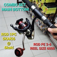 COMBO SET PANCING BOTTOM ROD HASAMU RAPID AMAZON DAN REEL 6000