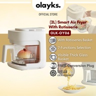 Olayks 2L Glass Air Fryer Rotating Basket | Auto Flip-Free Frying | Multifunction | 900W Healthy Fry