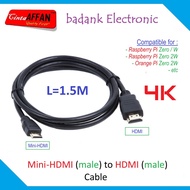 1.5 Meter Long Mini-HDMI Cable for Raspberry Pi Zero Zero W/ Zero 2W/ / Pi Zero 2WORANGE Mini PC/