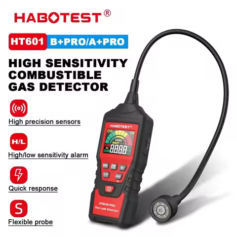 HABOTEST HT601B+PRO Gas Leak Detector 0-9999PPM Flexible Probe Quick Response Combustible Natural Me