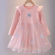 Girls Dress New Frozen long sleeves Dress Princess Skirt Children Cotton Sequins Dress Kids Girl Fas