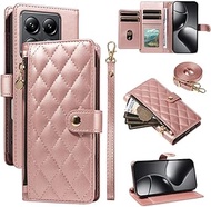 Generic Case for OPPO A78 4G (Color: Rose Gold) Crossbody STRAP Zip Wallet Leather Flip Back Case
