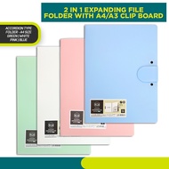 2-in-1 A4/A3 Size Expanding File Folder With Clipboard Folder Organizer 5 Pockets Document Storage