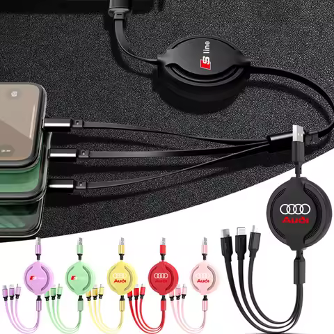 Car Three-head Phone Fast Charging Data 3 in1 USB Cables Accessories For Audi Sline TT A1 A2 A3 A4 A