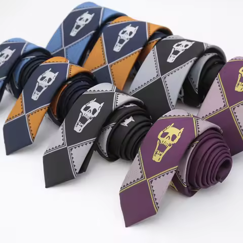 Anime JoJo Bizarre Adventure Necktie KILLER QUEEN Kira Yoshikage Skull Neck Tie Cosplay Costumes Acc