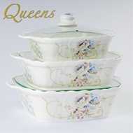 Queens Premium Porcelain 6 Pcs Square Serving Dish with Glass Lid / Square Bakeware with Glass Lid /