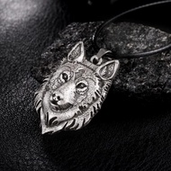 Tibetan Silver Wolf Head Pendant Men Amulet Necklace