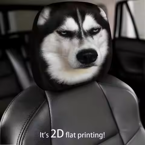 1pc Grumpy Skeptical Face Husky Car Headrest Cover, 2D Printed, Elastic, Universal Fit