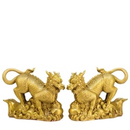 รูปปั้น Kylin ทองเหลืองพร้อมด้วยถ้วยขุมทรัพย์ร้านสำนักงานบ้านความมั่งคั่งของ Fengshui ตกแต่งคู่ Qili