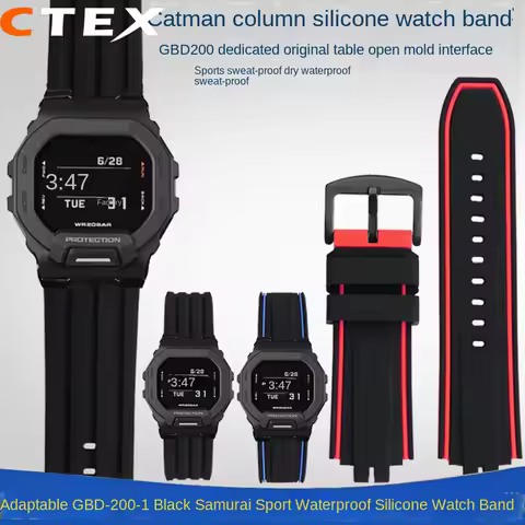 For Casio Series GBD-200 GBD-200-1 GBD-200UU/SM Black Warrior Waterproof Silicone Rubber Watch Strap