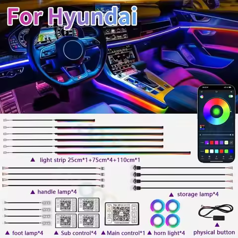 RGB 22in1 Car Interior Acrylic Car Ambient Lights For Hyundai I10 I20 Ix20 I30 Ix35 I40 Sonata Santa