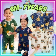 Kids Cotton Silk Pyjamas Baju Tidur Budak Nipis Sejuk Short Sleeve Pajamas Children Sleepwear Nightw